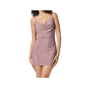 HALARA M Dress Bodycon Mini Glitter Pink Low Back Spaghetti Straps Stretch NEW